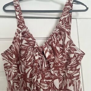 Tropical print midi dress Rust and White Toucan Bird Sleeveless dress size large